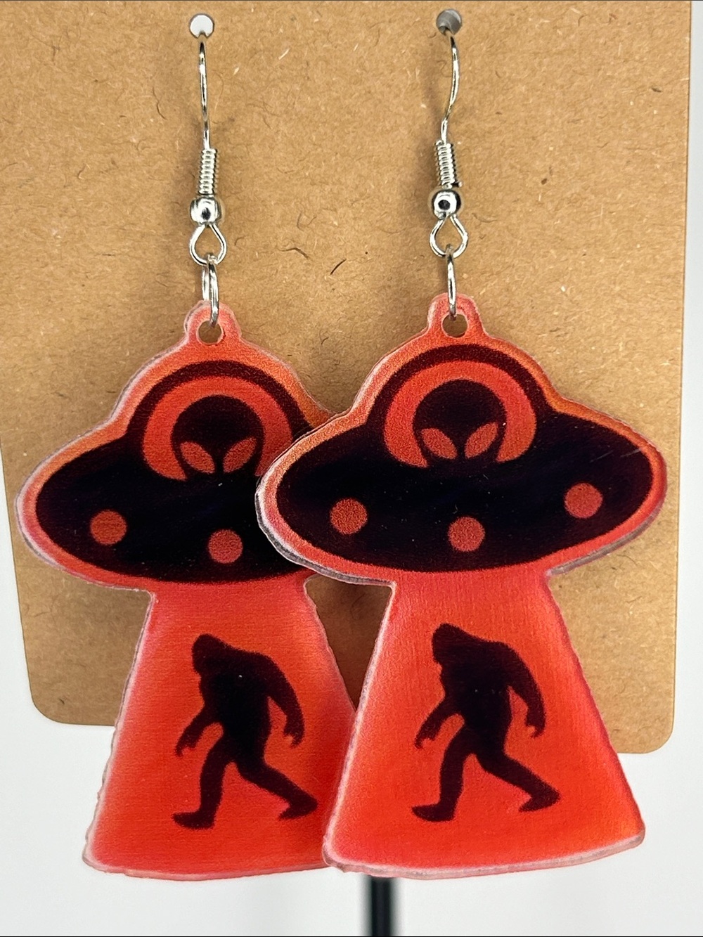 Neon Orange Alien UFO Drop Earrings Fashion Jewelry